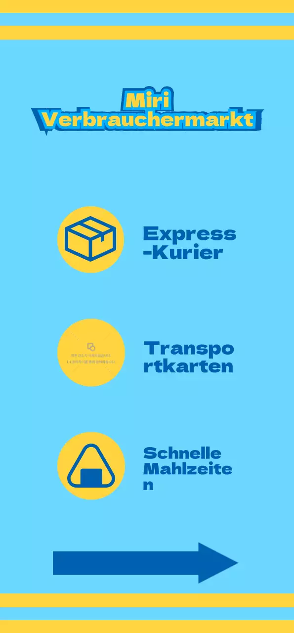 Convenience Store mit blauen und gelben Symbolen, die für verschiedene Dienstleistungen werben