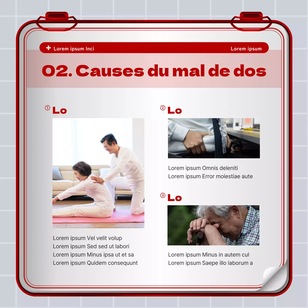 Concept de trousse de secours en fer rouge et blanc Information sur le disque lombaire et promotion de l'hôpital