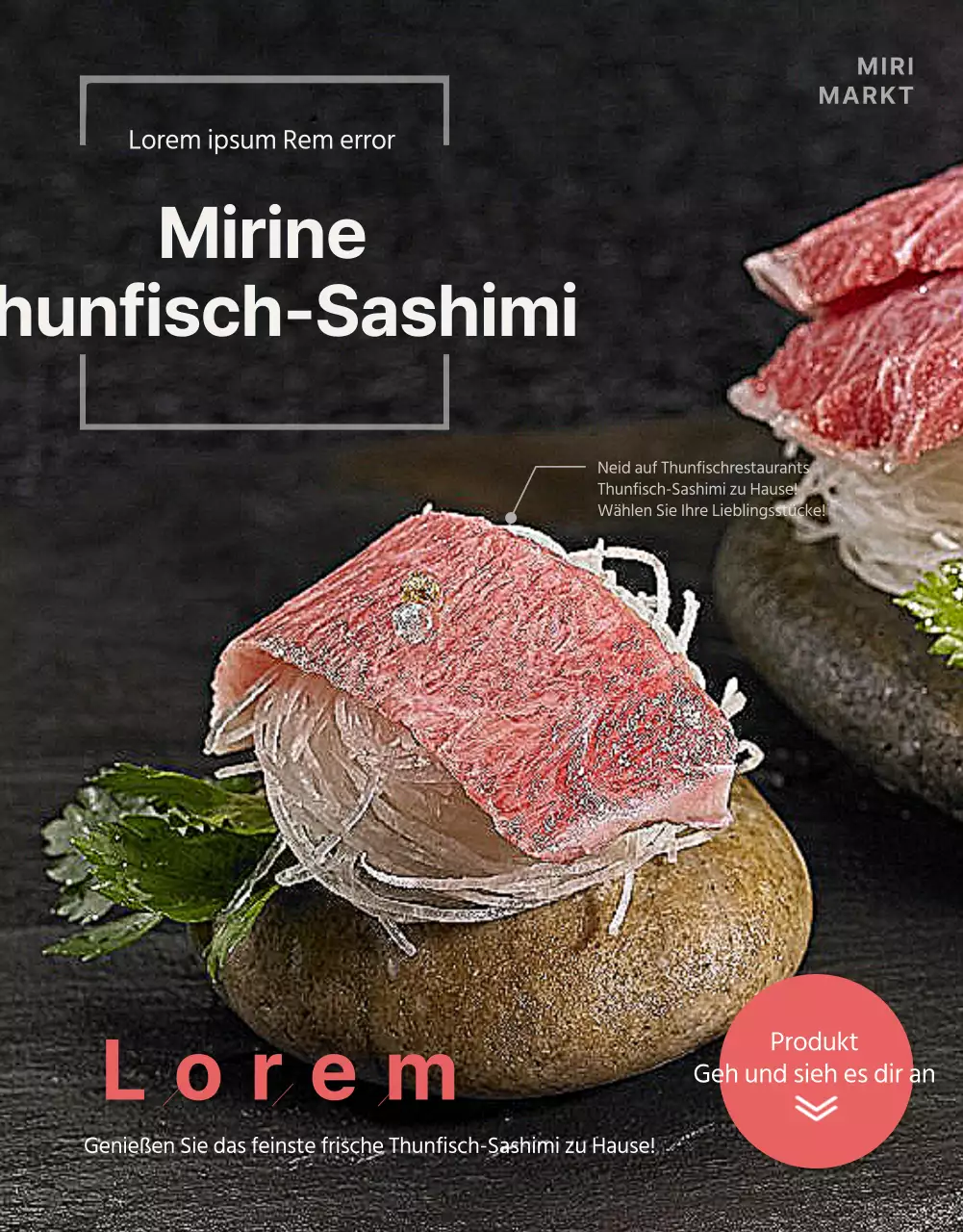 Detailseite für den Verkauf von Premium-Thunfisch in dunklen Farben