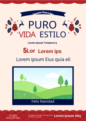 Promocione un evento de aniversario con una ilustración de adornos navideños en marfil y rojo