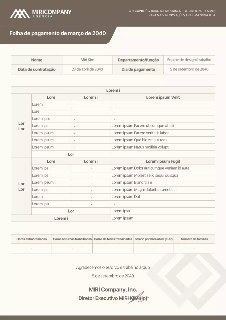 Documentação da folha de pagamento simples Ivory Brown