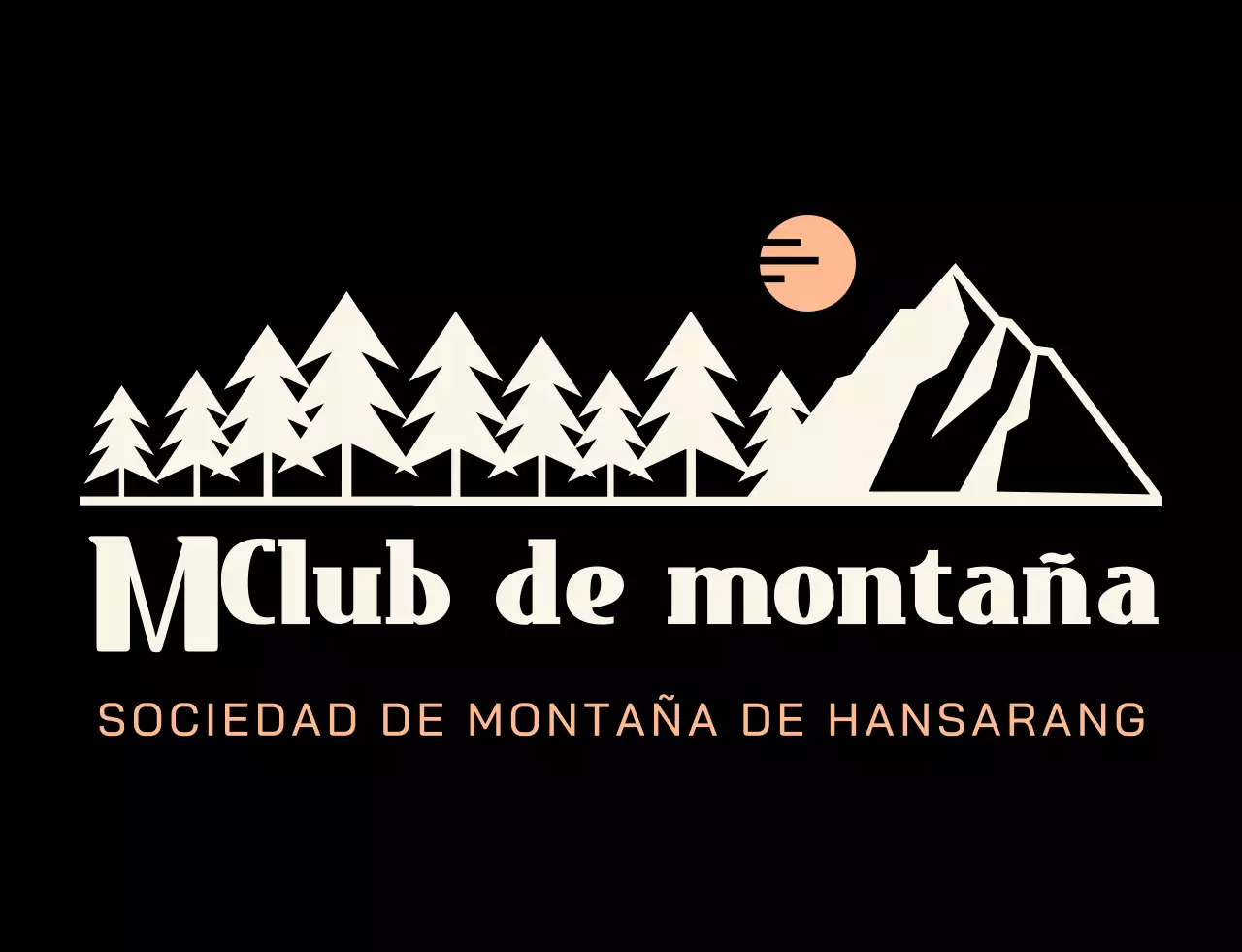 Club de montaña con ilustraciones de montañas en negro y naranja