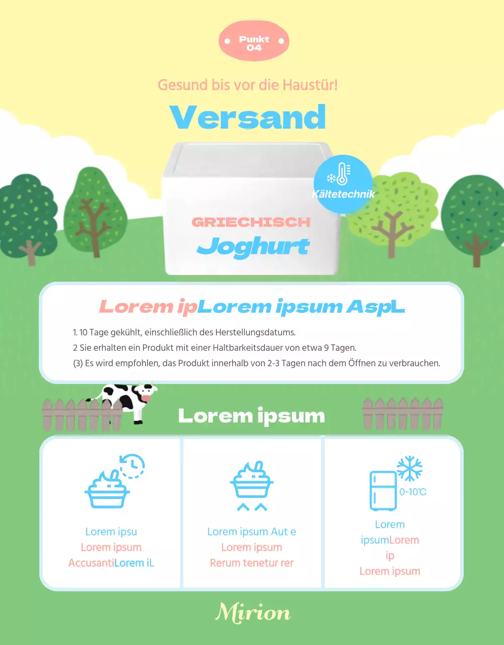 Joghurt-Informationen in niedlichen Pastellbildern