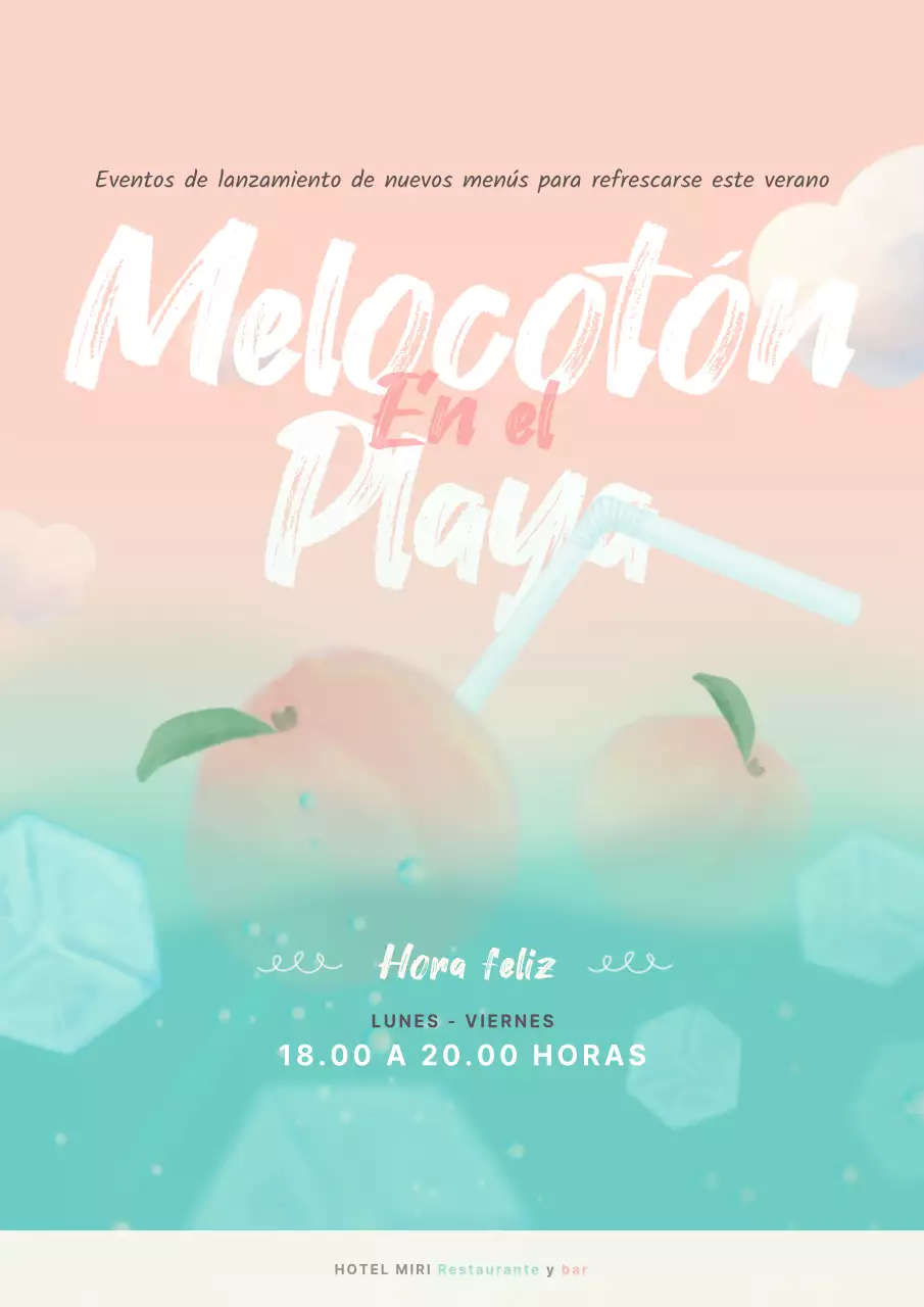 Promoción de una nueva bebida con imágenes de frutas rosas y mentoladas