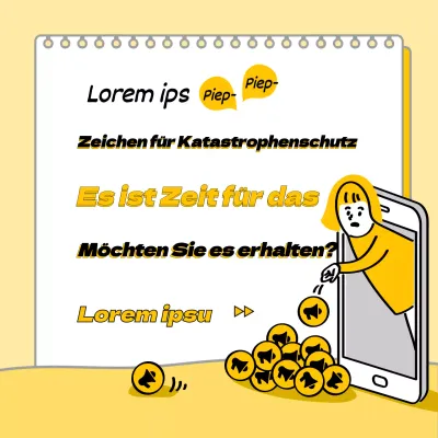 Gelbe, handgezeichnete Illustration eines Textes zum Katastrophenschutz mit Informationen