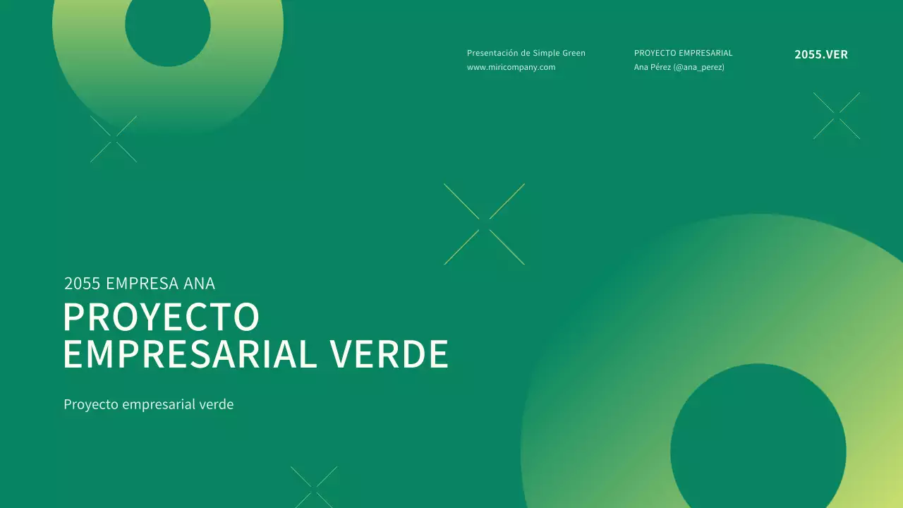 Presentación sencilla de un proyecto empresarial con puntos circulares verdes