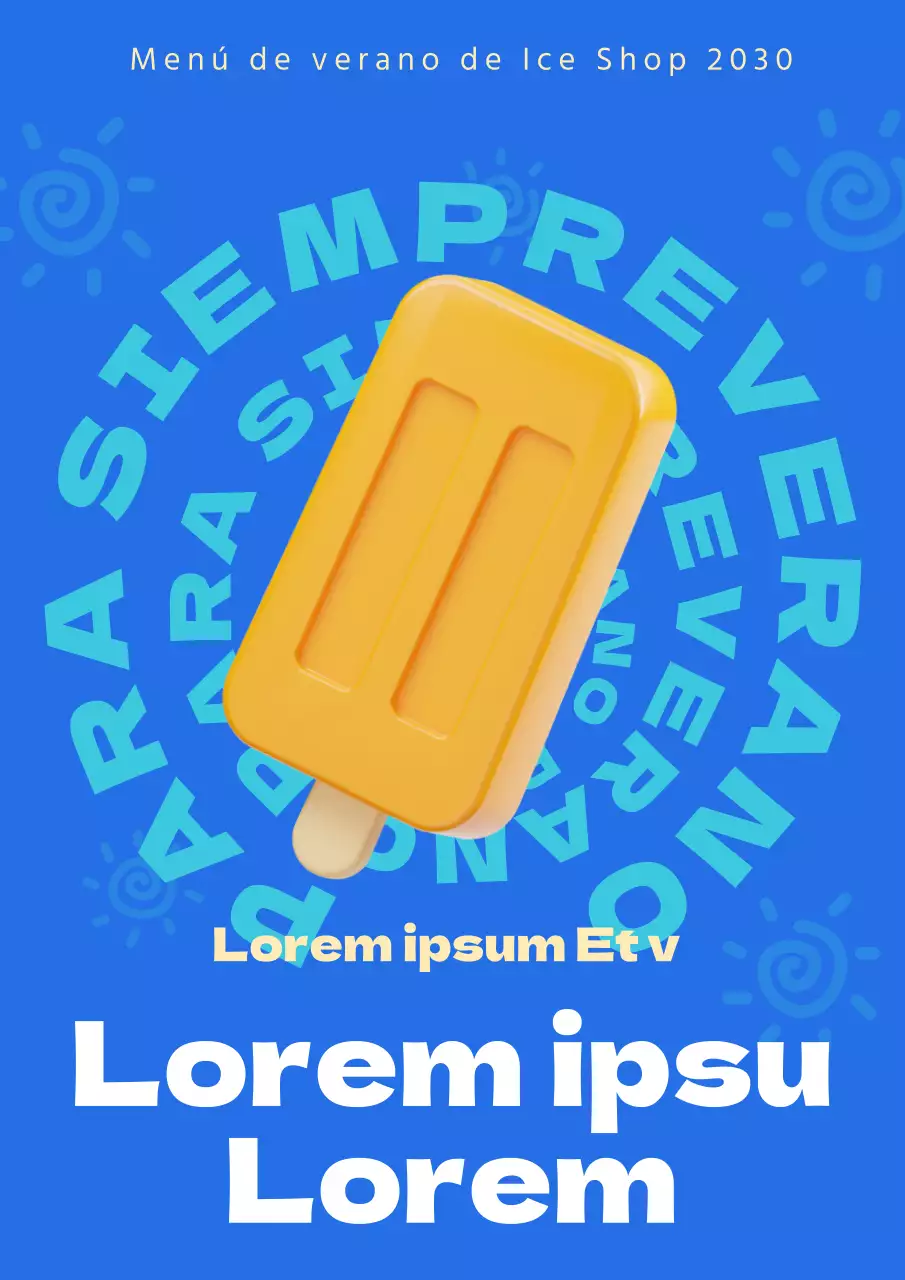 Promocionar una nueva carta de helados con una fresca combinación de colores azules.