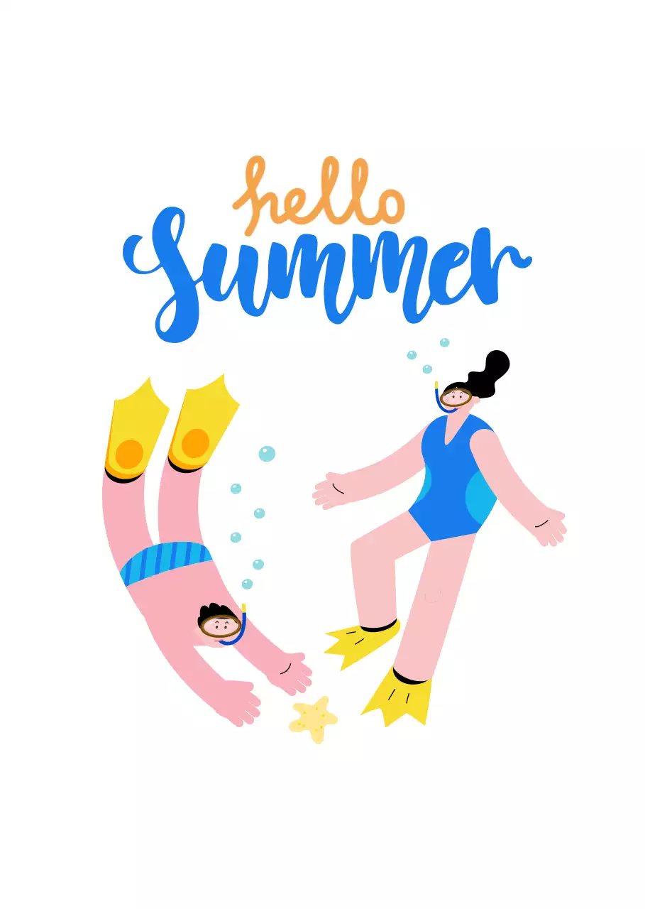 夏の水泳イラストのカリグラフィー