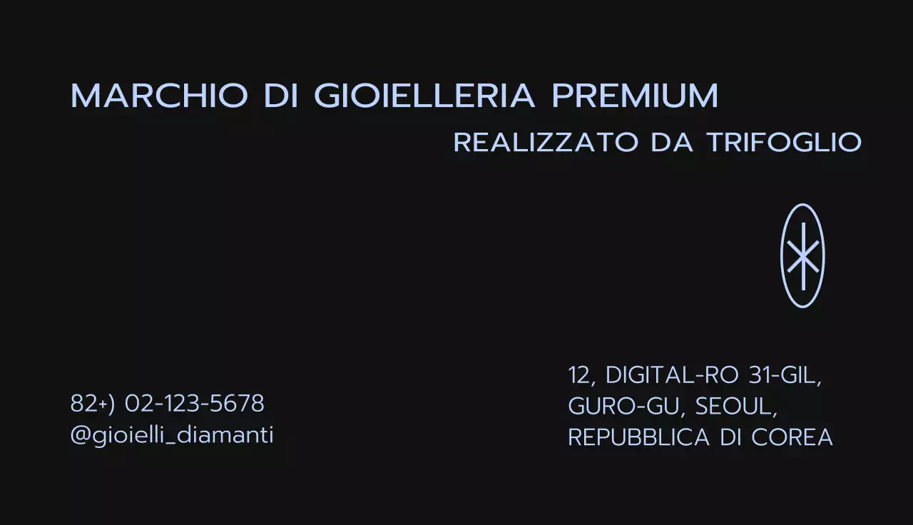 Biglietto da visita moderno per un marchio di gioielli in azzurro e nero