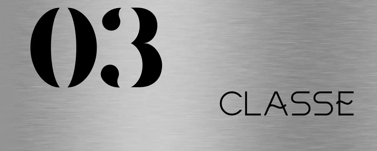 Semplice segnaletica segnaposto con testo nero del nome della classe scolastica