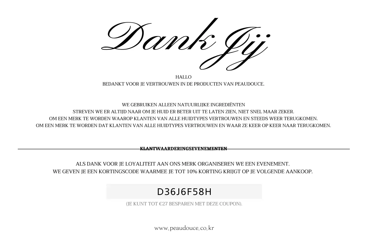 Luxe concept bedankkaart voor een cosmeticamerk met witte en zwarte cosmetica en een foto van de oceaan.