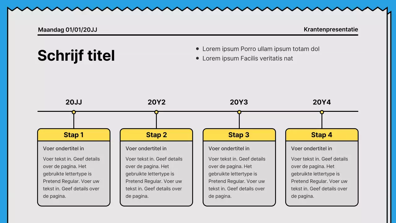 Gedurfde lijnen en aandachttrekkende presentatie in een krantenconcept met gele en lichtblauwe accentkleuren