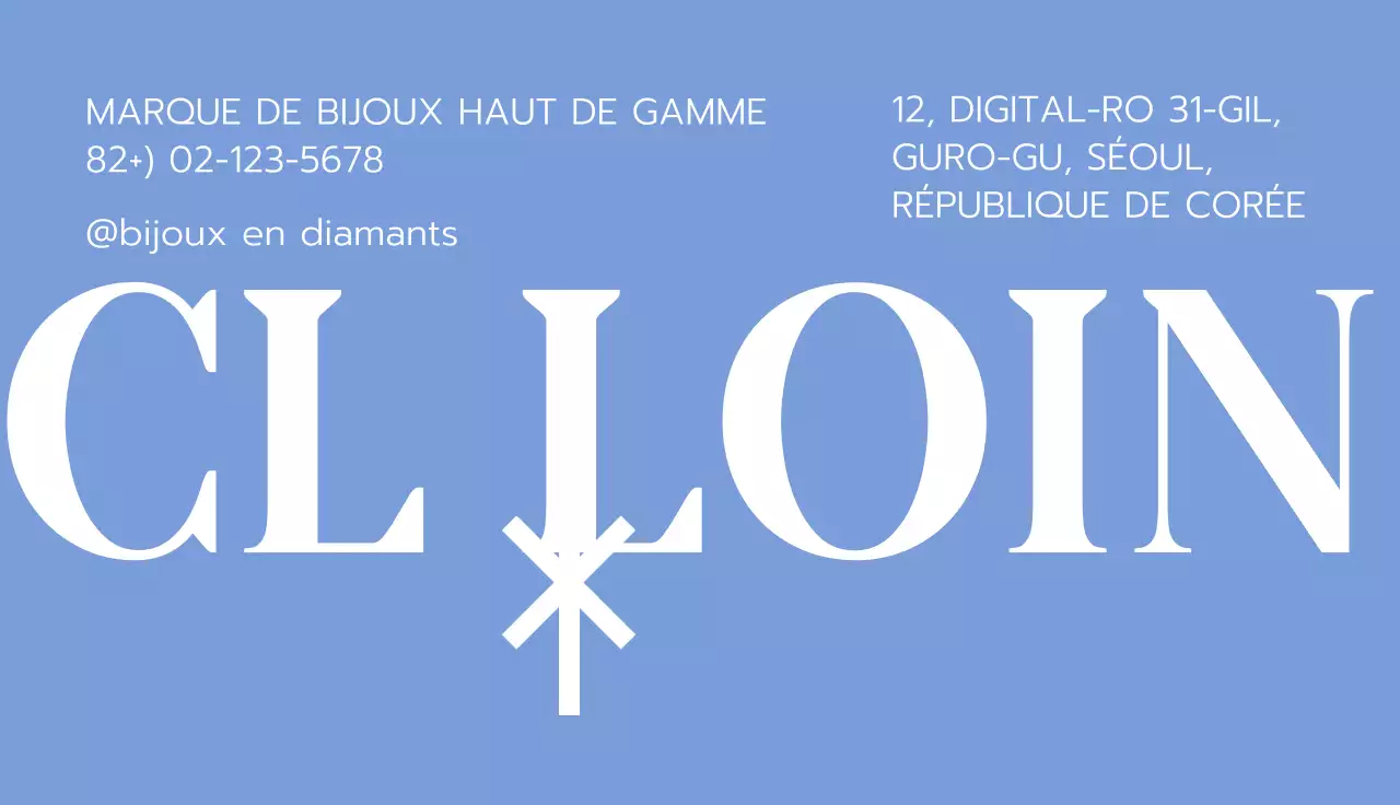 Carte de visite d'une marque de bijoux moderne en bleu clair et noir