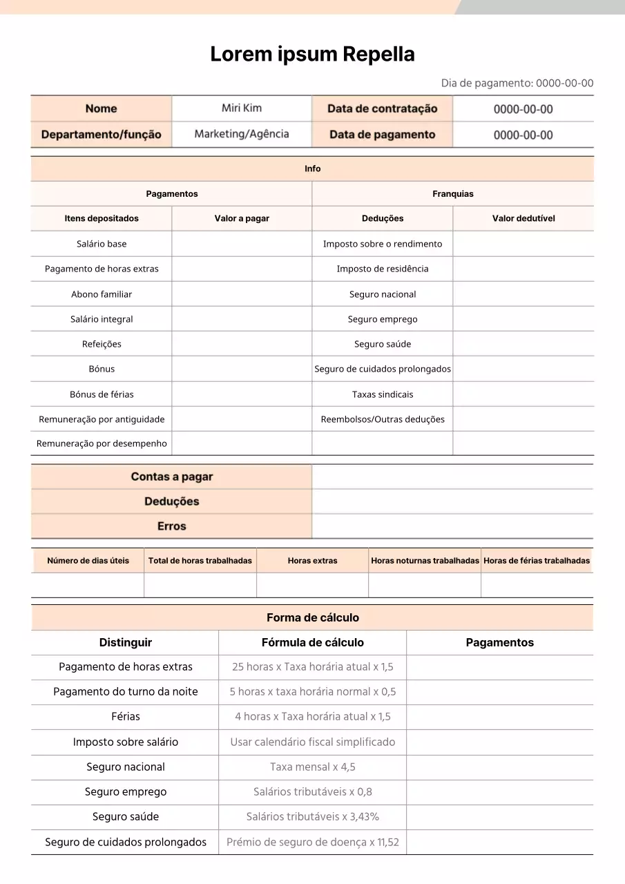 Formatação do documento de recibo de vencimento a laranja