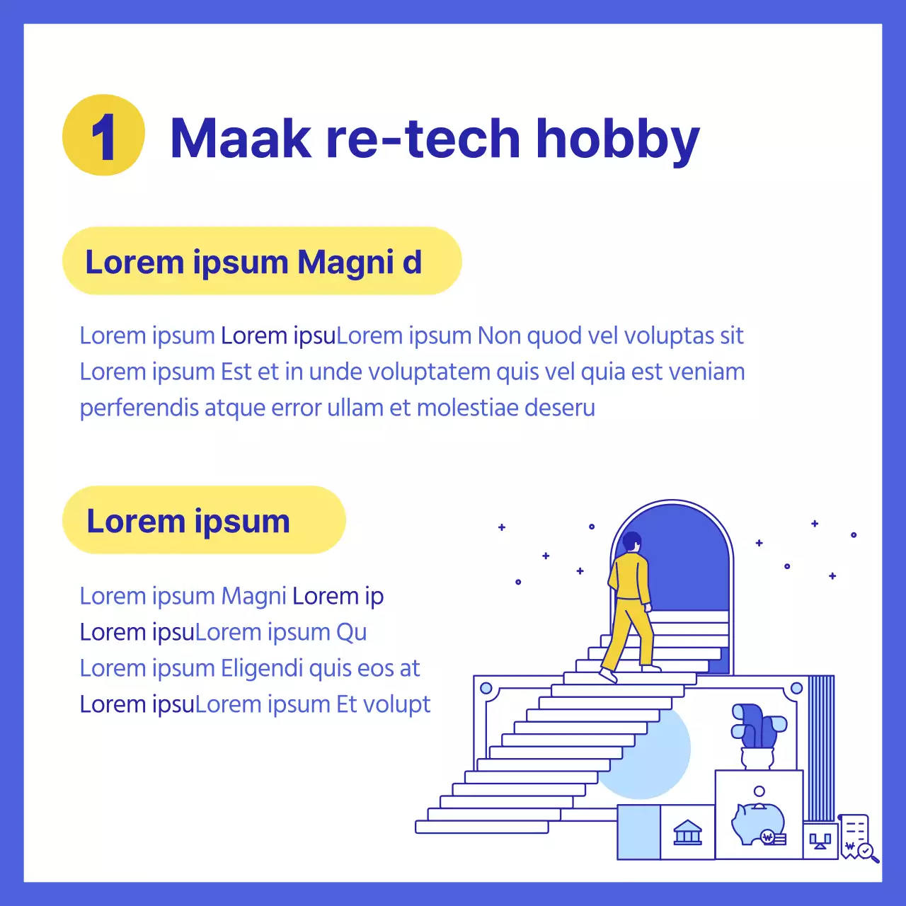 Eenvoudige financiële tips uitgelegd in blauw en geel