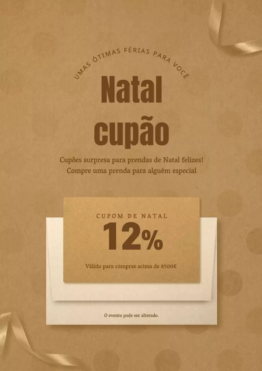 Cupão de Natal luxuoso com letras bege