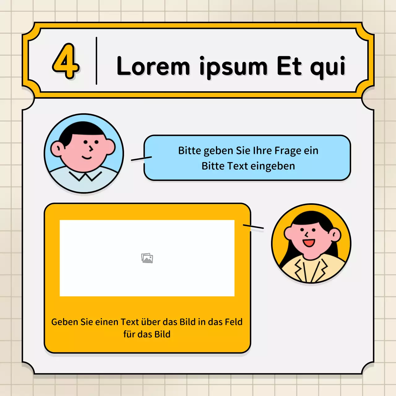 Hellblaue und gelbe Sprechblasen und niedlicher Illustrationsstil