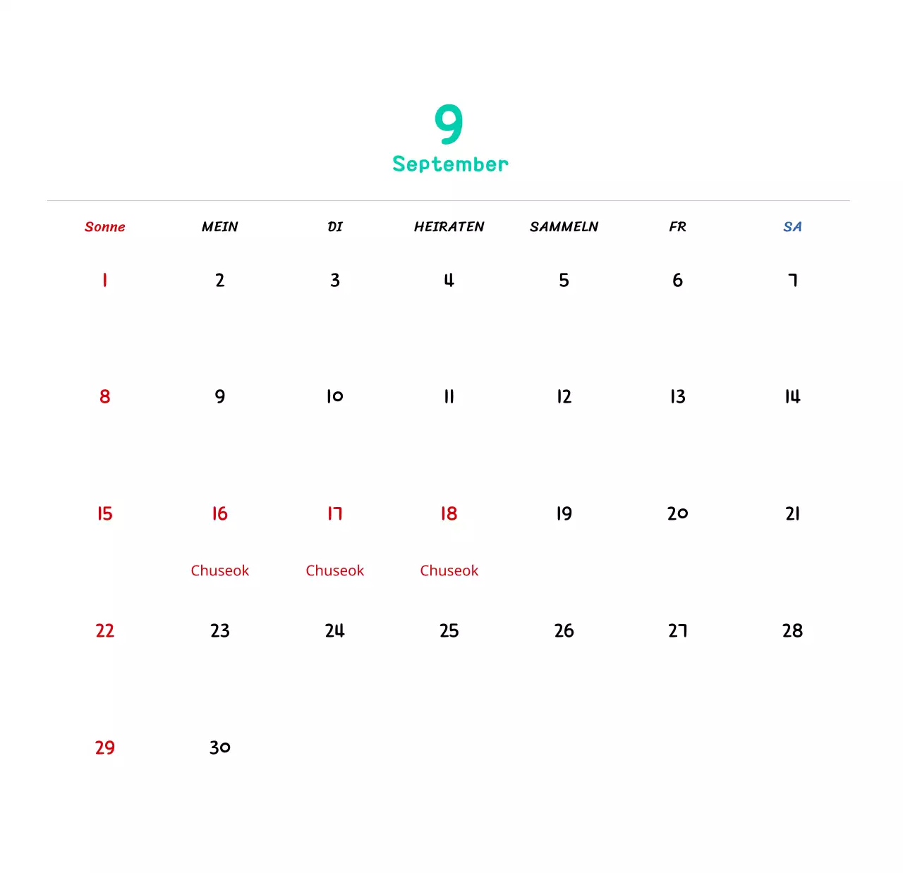 Neujahrskalender mit niedlichen Illustrationen