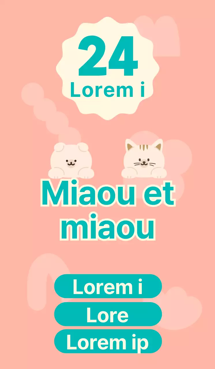 Une animalerie sans personnel avec de jolies illustrations de chiens et de chats roses et turquoises.