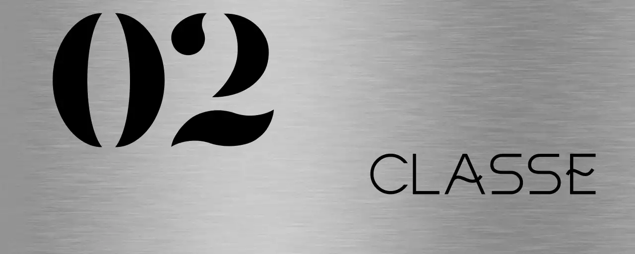 Semplice segnaletica segnaposto con testo nero del nome della classe scolastica