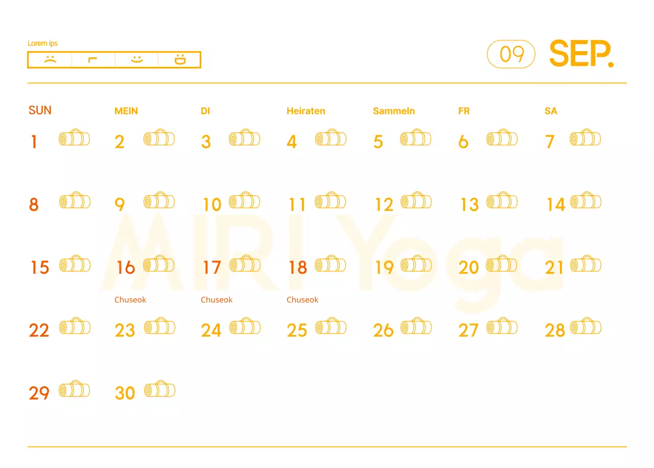 Orangefarbene Kalender zum Verschenken bei der Werbung für Ihr Yogastudio