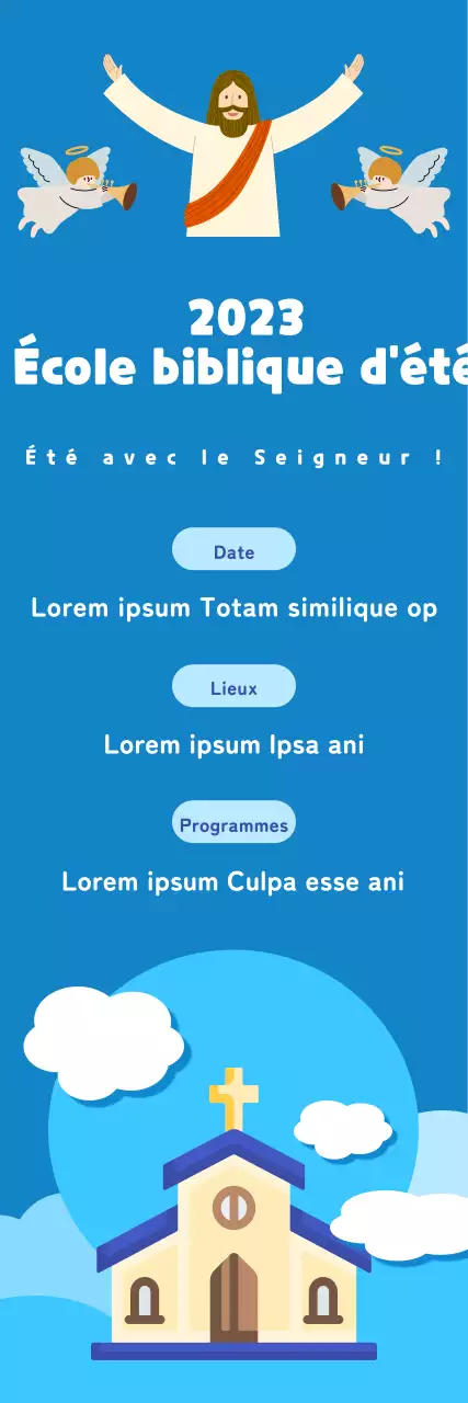 L'école biblique d'été sous un ciel d'été bleu vif