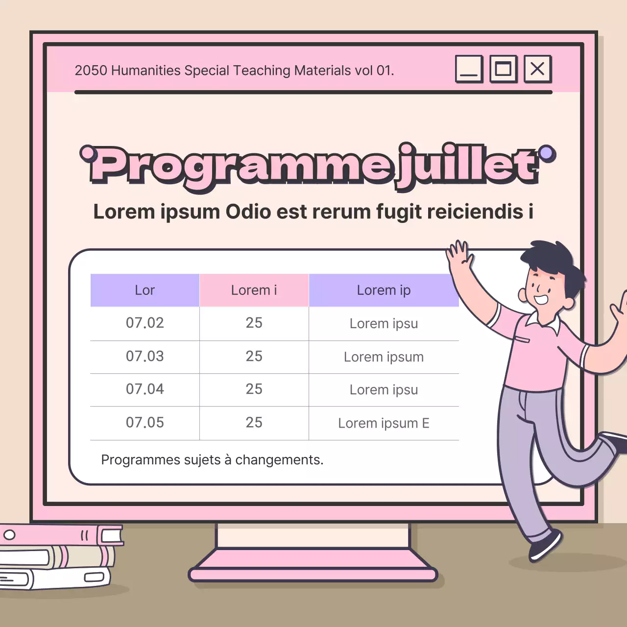 Un joli concept pour un cours de sciences humaines avec des accents roses et violets.