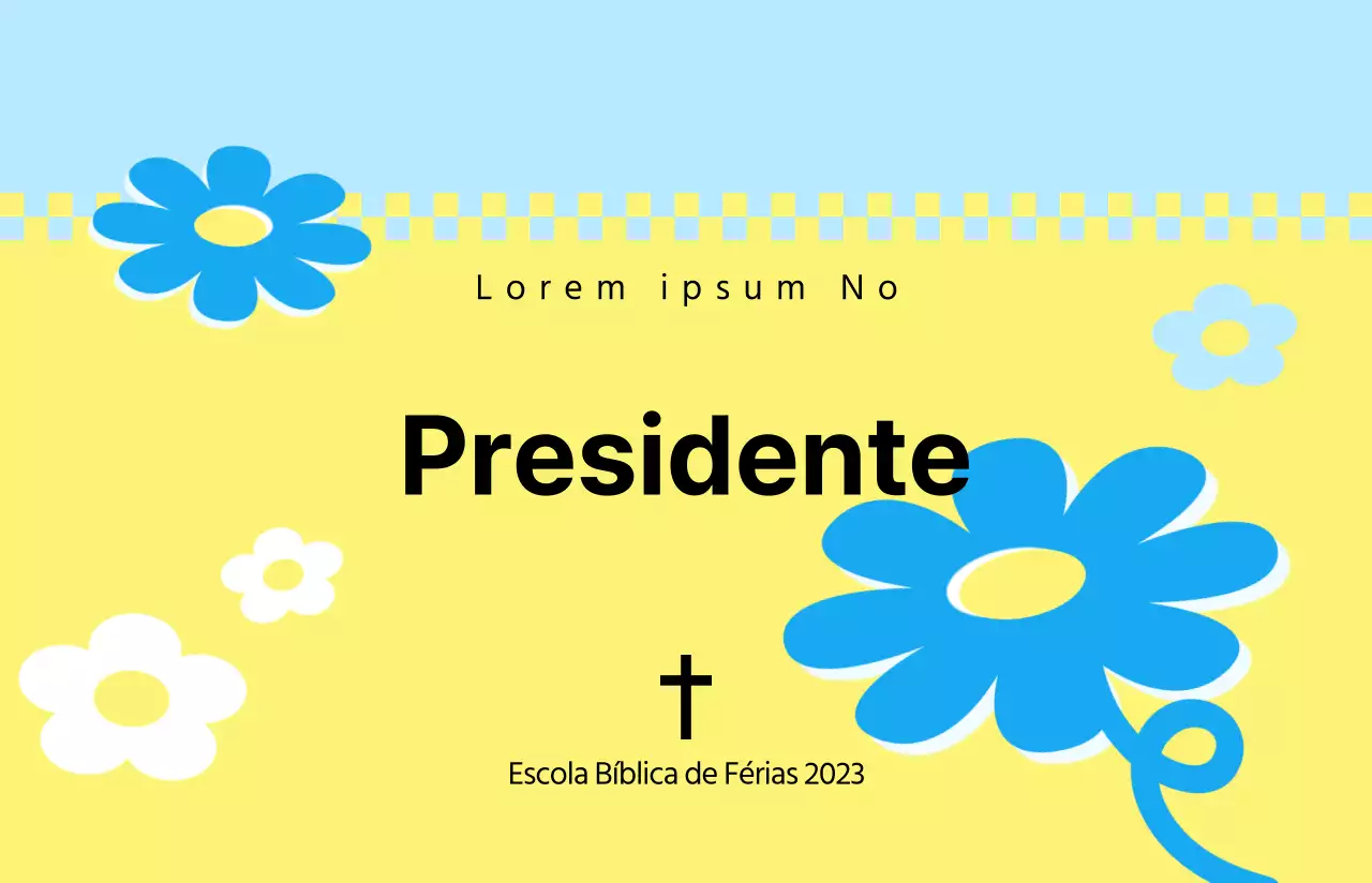 Um visual fresco com um fundo amarelo e azul Escola Bíblica de verão