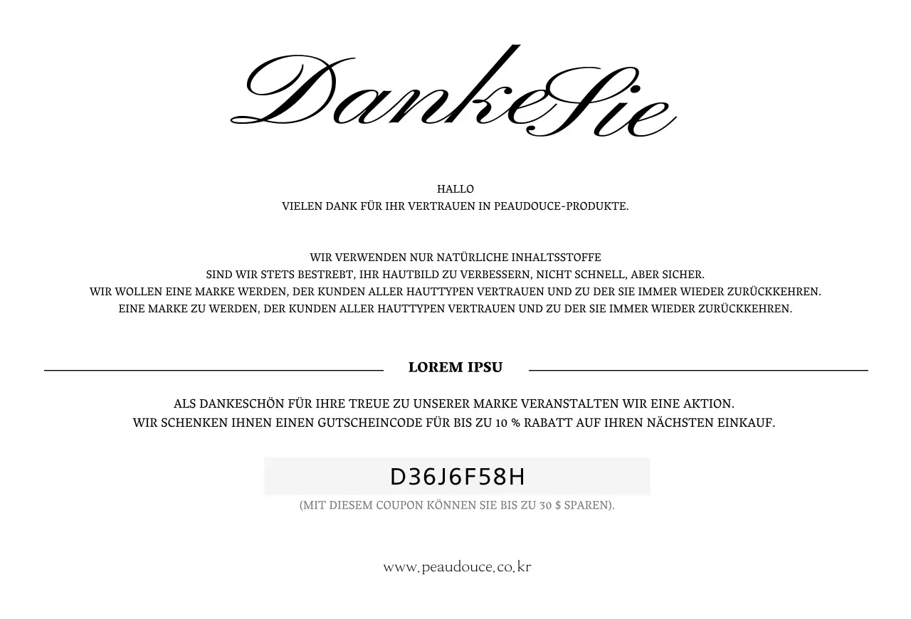 Luxus-Konzept Dankeskarte für eine Kosmetikmarke mit weißen und schwarzen Kosmetika und ein Foto des Ozeans.