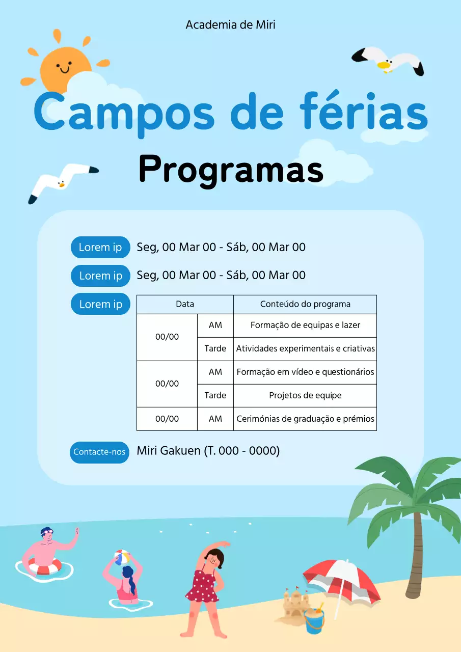 Um guia para o campo de férias da escola com um cenário à beira-mar