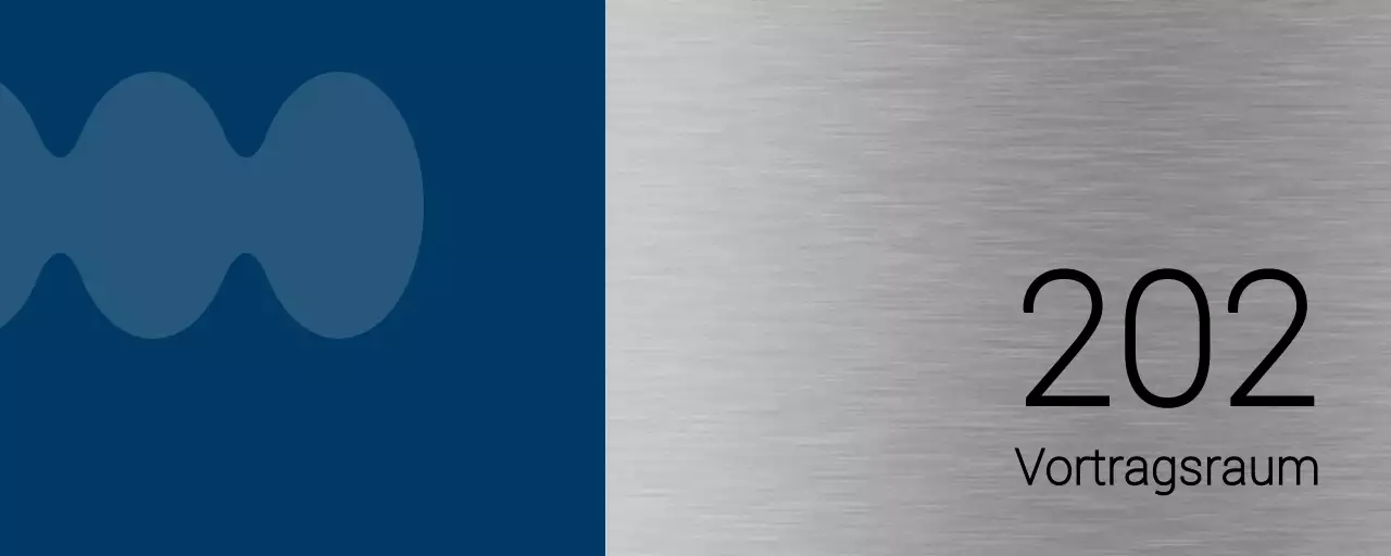 Namen von Universitätsklassenräumen mit einfachen blauen und schwarzen Formen als Akzente