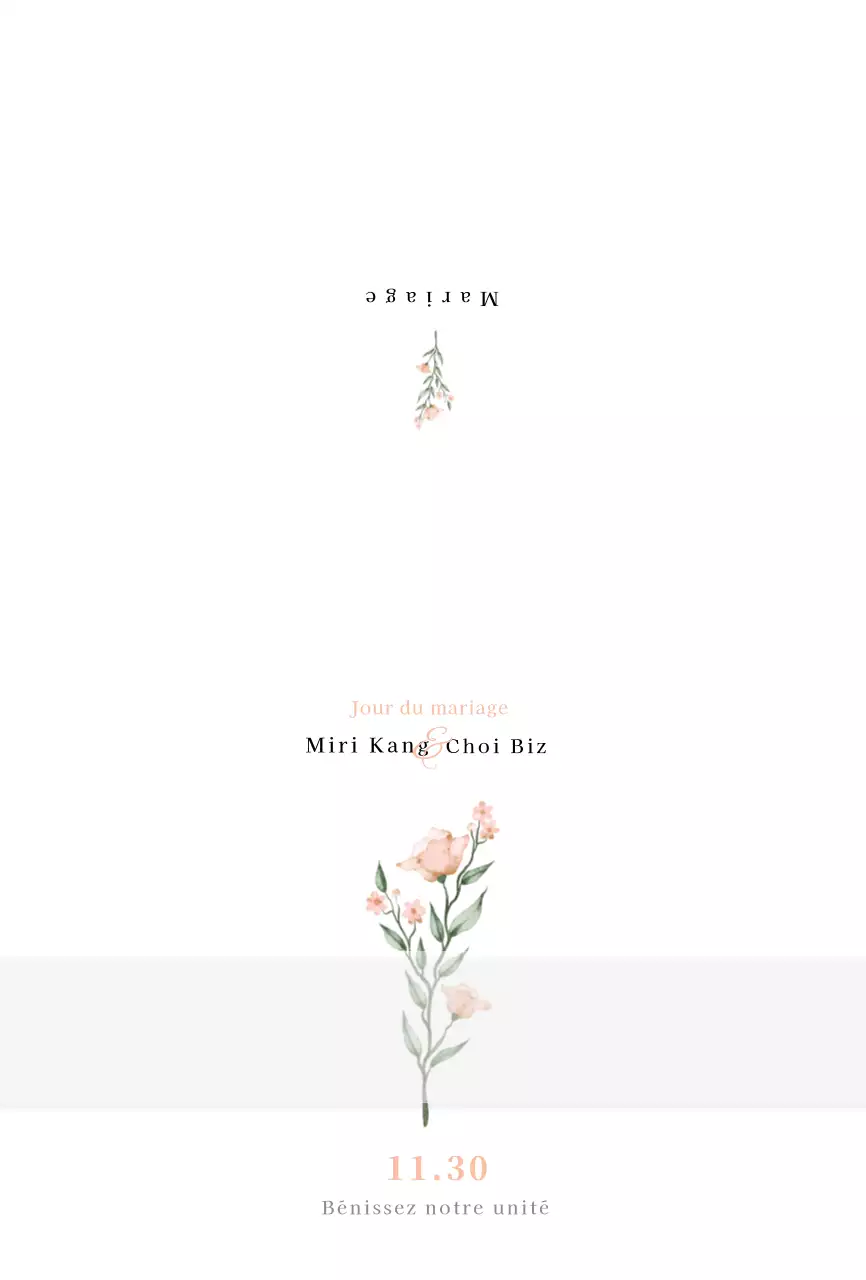 Invitation de mariage avec illustration de fleurs roses à l'aquarelle