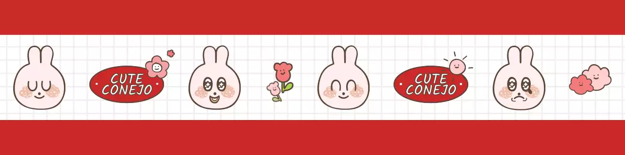 Patrón de ilustración de conejito rojo y blanco en un estilo adorable y tierno