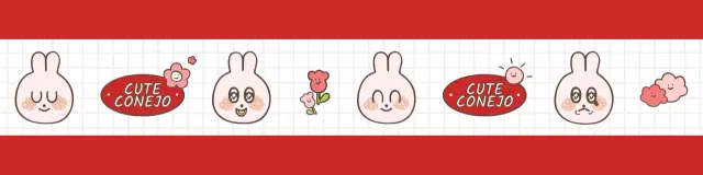 Patrón de ilustración de conejito rojo y blanco en un estilo adorable y tierno