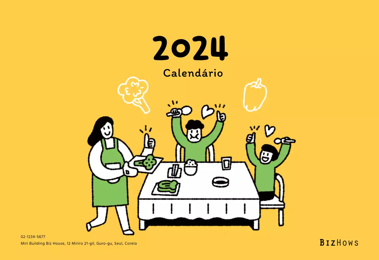 Calendário de Ano Novo com ilustrações giras