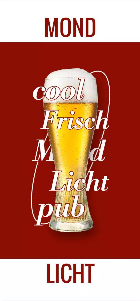 Emotionale Kneipe mit Fotos von Wein und Weißbier und Logo