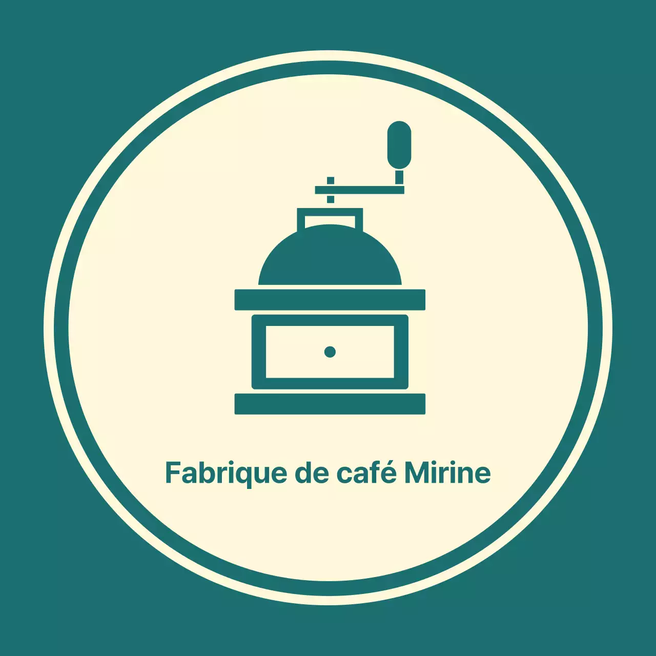 Café balsa avec une ligne turquoise représentant un moulin à café