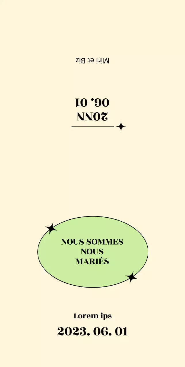 Invitation au mariage avec un cercle vert sur fond jaune
