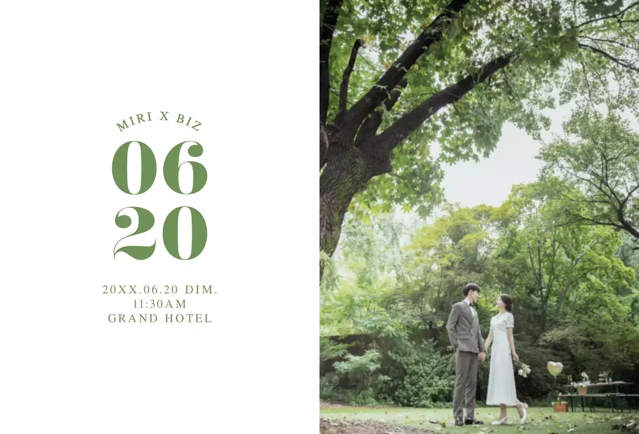 Invitations de mariage simples avec des fleurs de mariage vertes et blanches