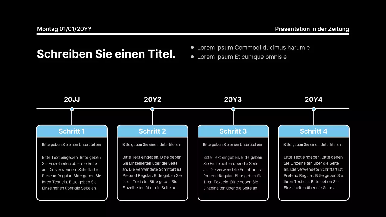Aufmerksamkeitsstarke Präsentation mit fetten Linien in einem Zeitungskonzept auf schwarzem Hintergrund