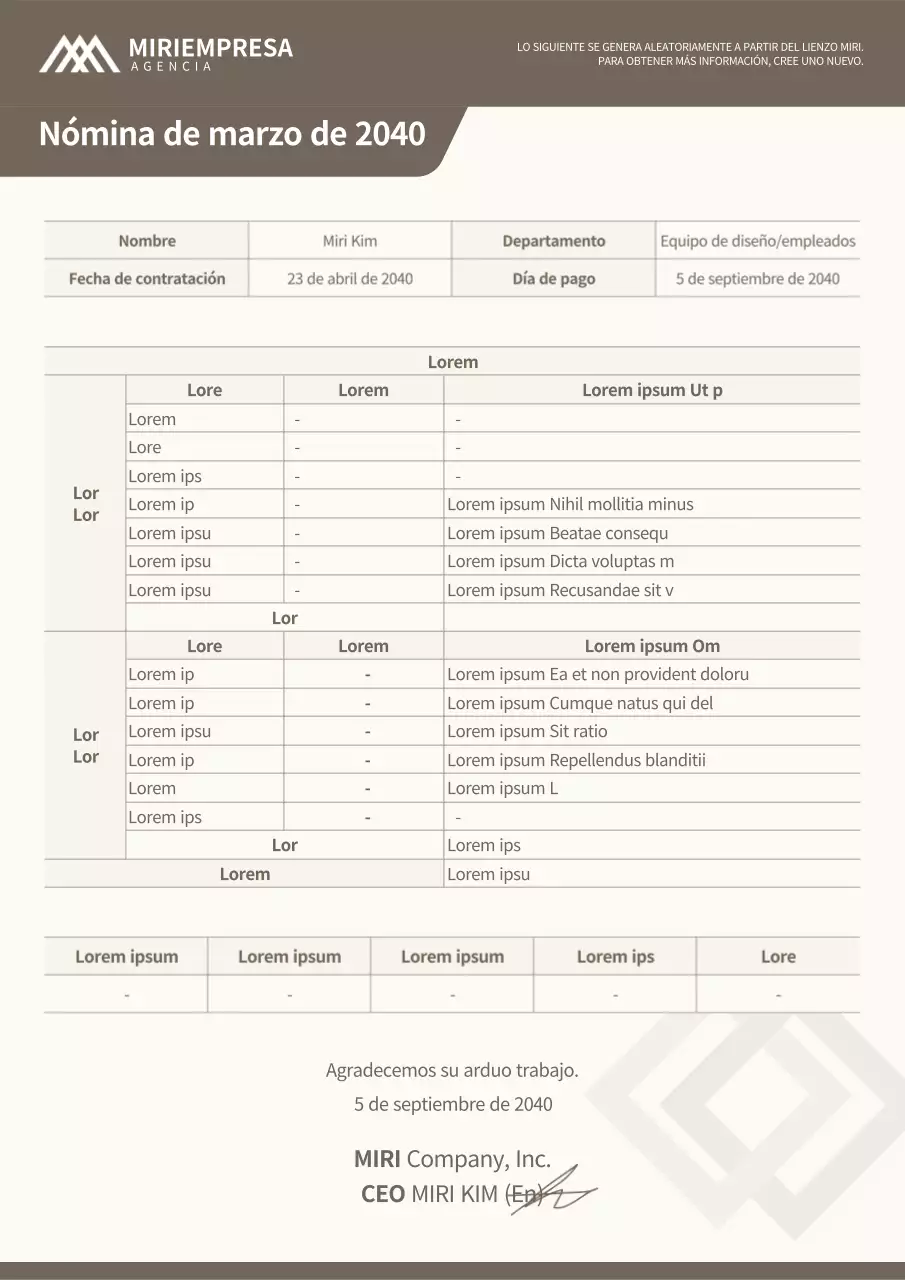 Documentación de la nómina simple marrón marfil