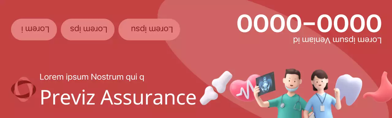 Document promotionnel d'une compagnie d'assurance avec des illustrations 3D aux tons sombres et des icônes de santé.