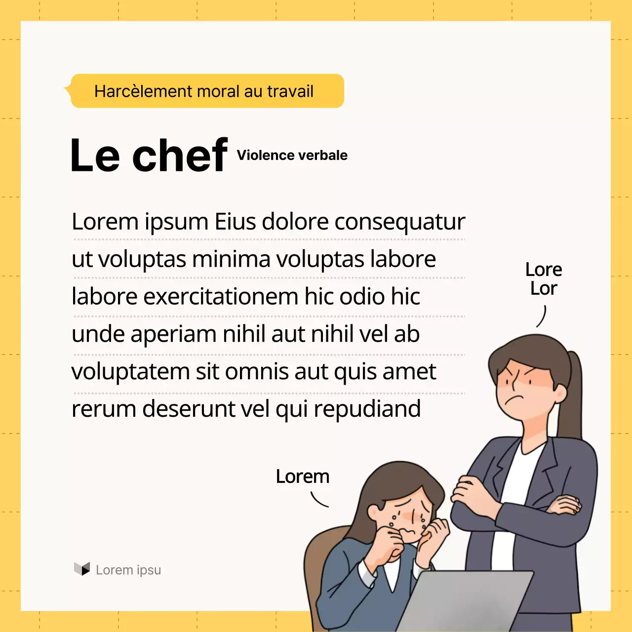 Guide minimaliste jaune et blanc de conseils en matière de droit du travail