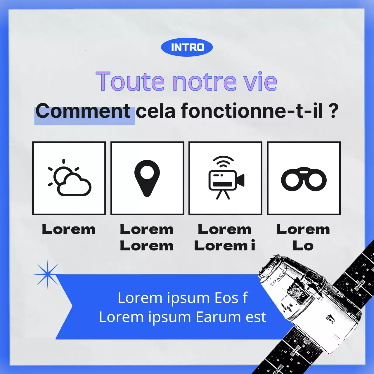 Présentation du musée de l'espace minimaliste noir et bleu