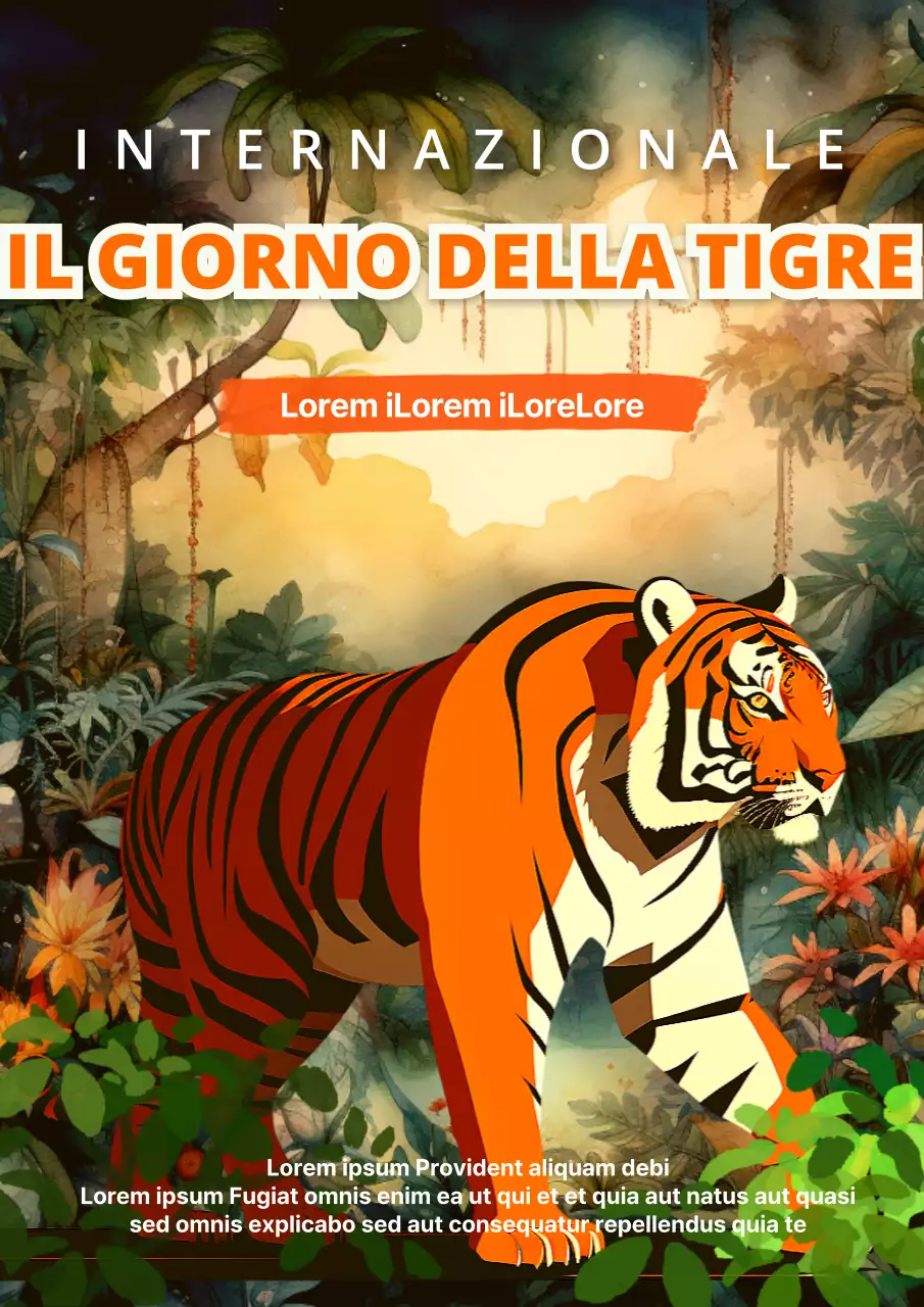 Illustrazione della tigre arancione per la pubblicità del Brave Tiger Day