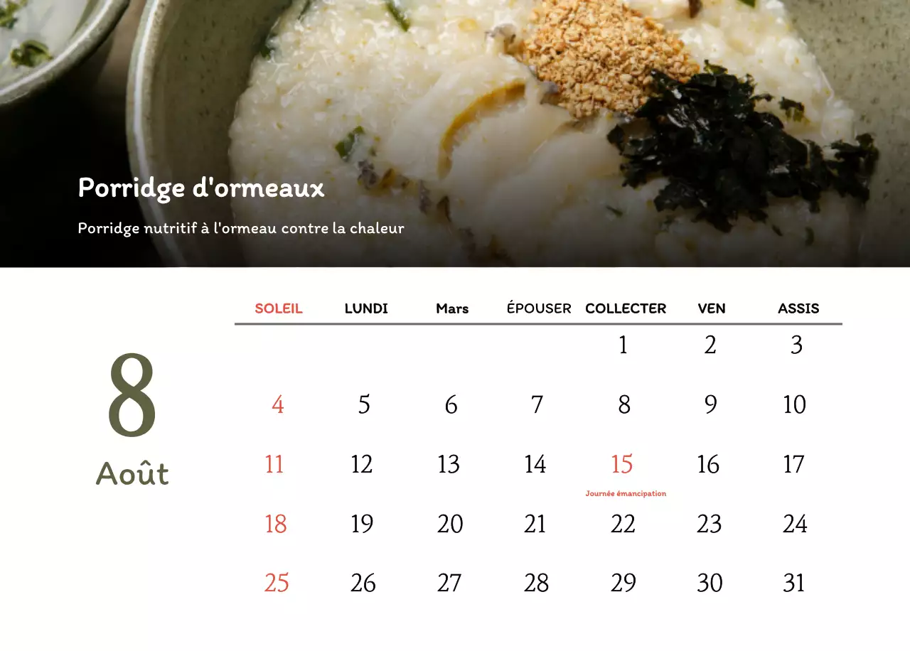 Calendrier des coupons de restaurants coréens traditionnels en beige et marron