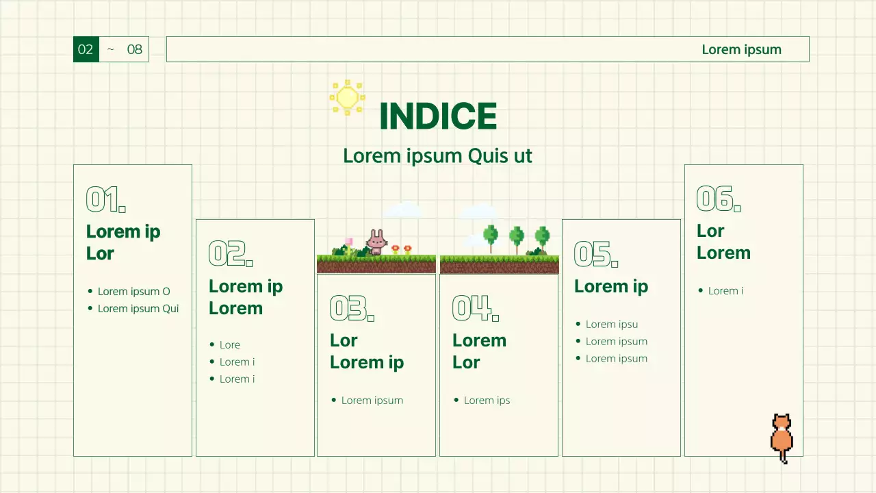Proposition de jeu utilisant des lignes et du pixel art avec des points de couleur verte