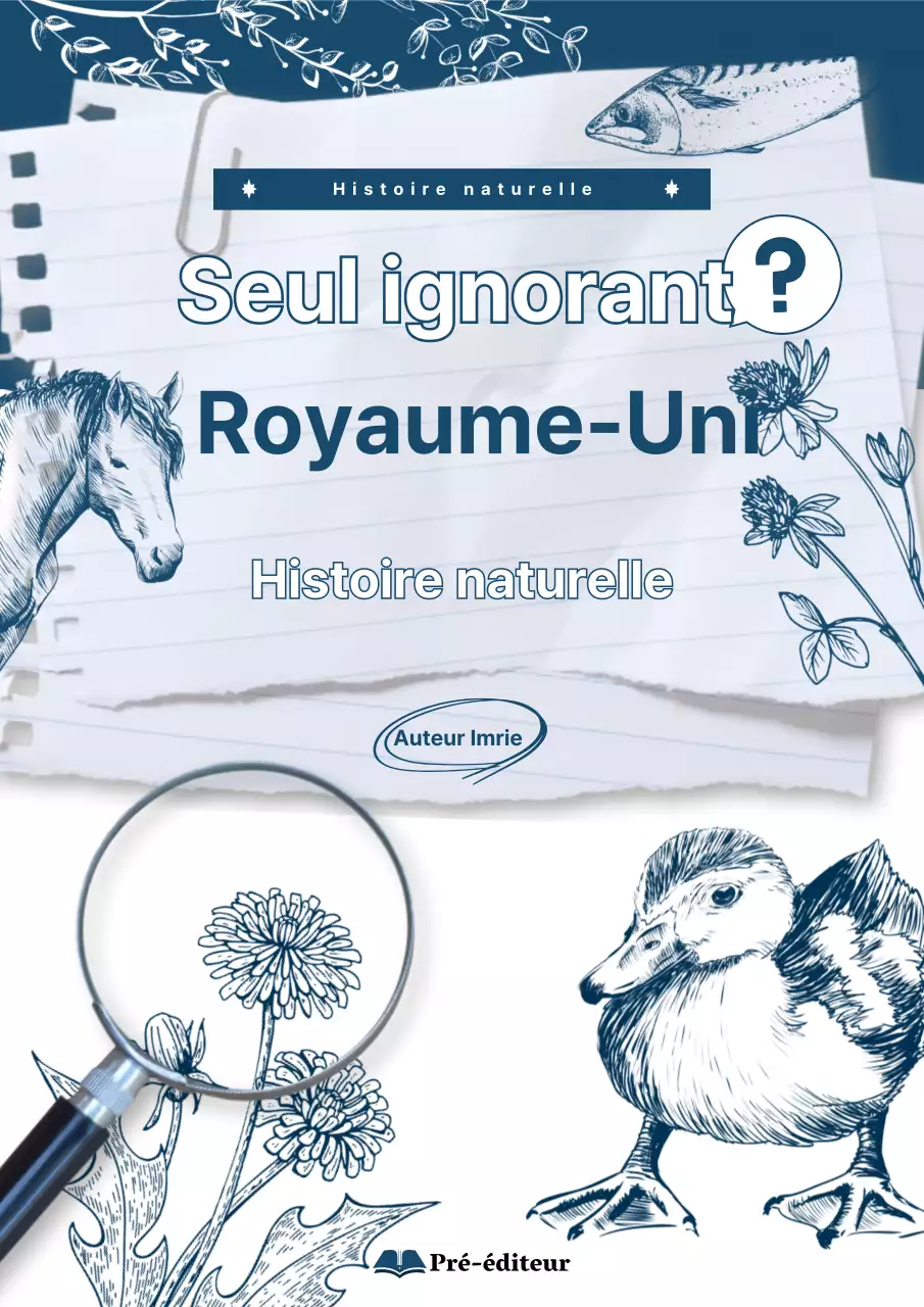 Couverture du livre avec des dessins au trait de la flore et de la faune en bleu marine.