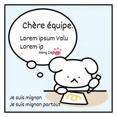 tweet de démission en forme d'émoji avec un chien bleu clair et blanc