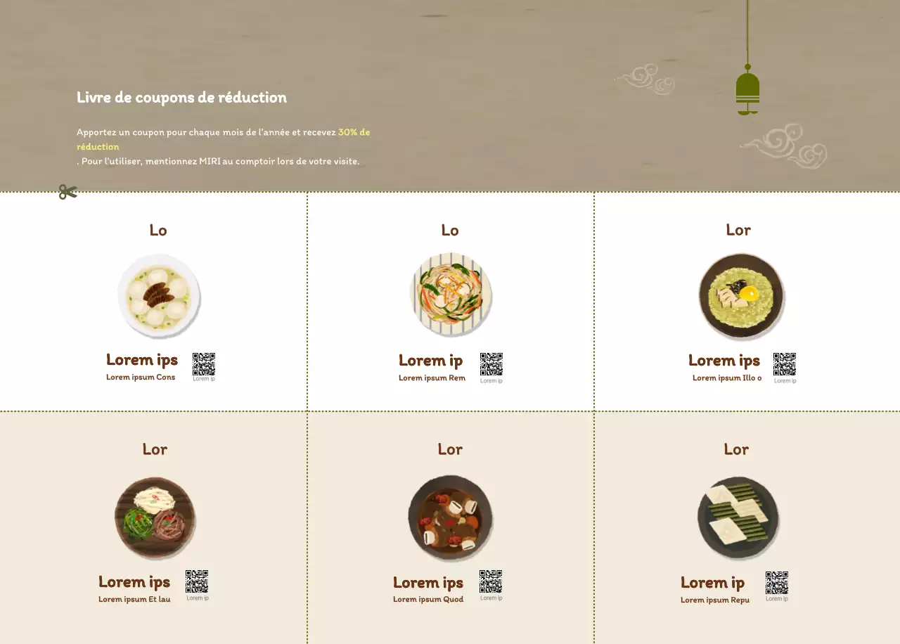 Calendrier des coupons de restaurants coréens traditionnels en beige et marron